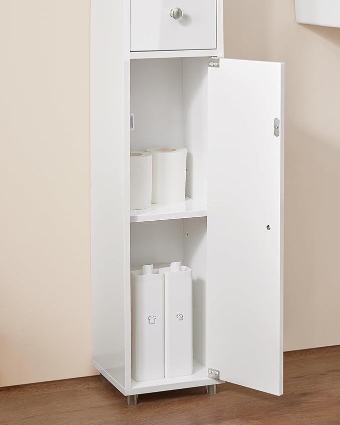 Haotian Bathroom Skinny Tall Storage Cabinet, Slim Stand Narrow Tower Cabinet with Adjustable Shelves for Small Spaces, White BZR167-GW