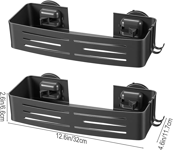2 Pack Shower Caddy Suction Cup, Shower Shelves with 4 Hooks Rust-Proof Aluminum Alloy,Large Capacity No drilling required Removable Bathroom Storage Rack for Shampoo, Shower Gel, Razors