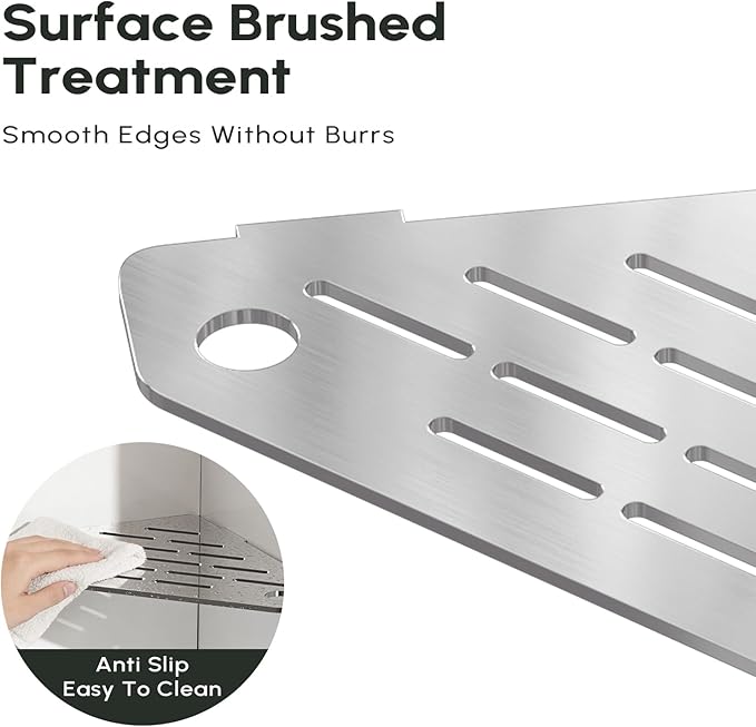 Corner Shelves 10 Inch, Rustproof 316 Stainless Steel, No Drilling Slot Design, Satin Brushed, Pentagonal Floating Bathroom Shelf for Tiled Wall, Corner Shower Caddy Organizer Rack