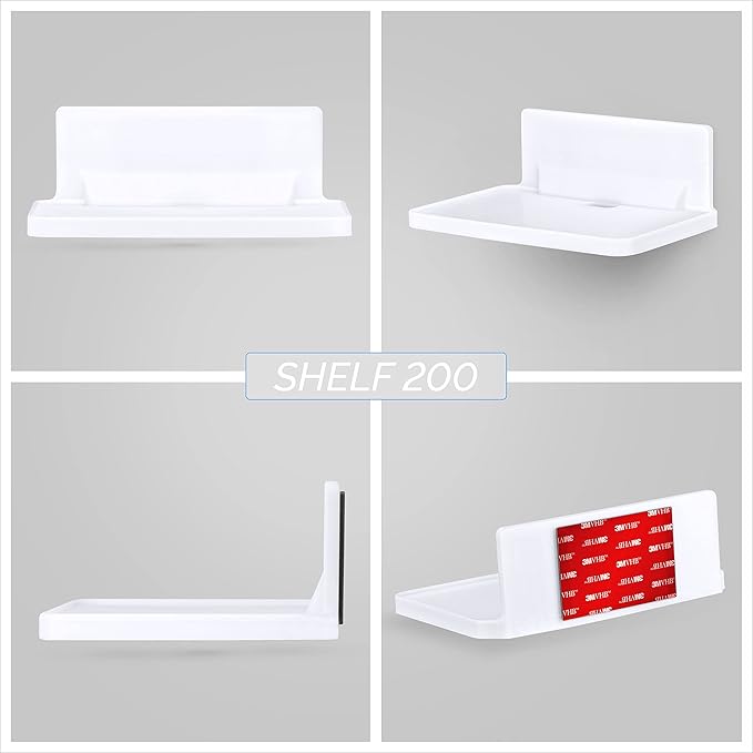 6.7" Adhesive Floating Wall Shelf for Small Speakers, Deco, Plants, Baby Monitors, Toys, Bathroom, Kitchen & More, Easy To Install, No Screws & Mess, 6.7” x 4.1”, by Brainwavz (SHELF200-White)