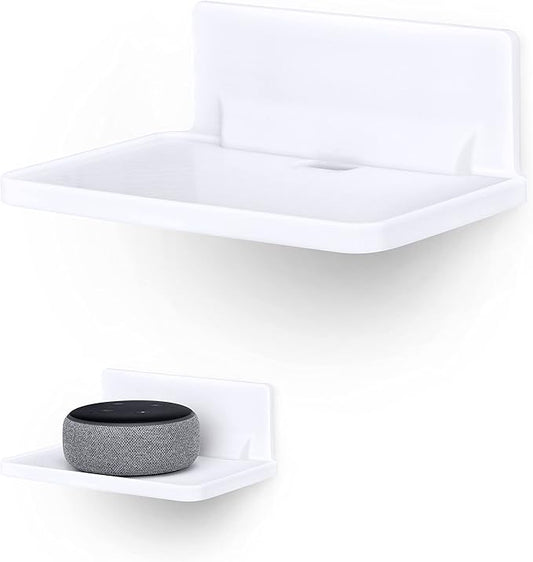 6.7" Adhesive Floating Wall Shelf for Small Speakers, Deco, Plants, Baby Monitors, Toys, Bathroom, Kitchen & More, Easy To Install, No Screws & Mess, 6.7” x 4.1”, by Brainwavz (SHELF200-White)