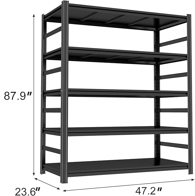Metal Garage Shelving Unit, Heavy Duty Steel Storage Shelves, 3000 lbs Capacity, Adjustable 5-Tier Metal Shelf, Ideal for Garage, Warehouse, or Home Organization (with fence 47.2"W×23.6"D×87.9"H)