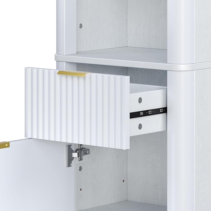 XIAO WEI 68" Tall Bathroom Storage Cabinet, Narrow Bathroom Storage Cabinets with 3 Adjustable Shelves, Slim Wooden Storage Cabinet with 1 Drawer & Door for Bathroom, White