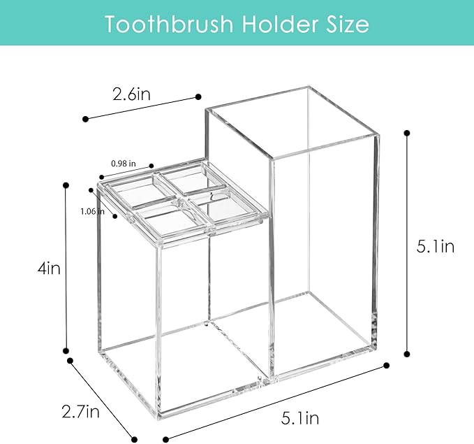 Acrylic Toothbrush Holders for Bathroom, 5 Slots Toothbrush and Toothpaste Storage Organizer Holder, Home Decor for Bathroom Accessories Organizer - Clear