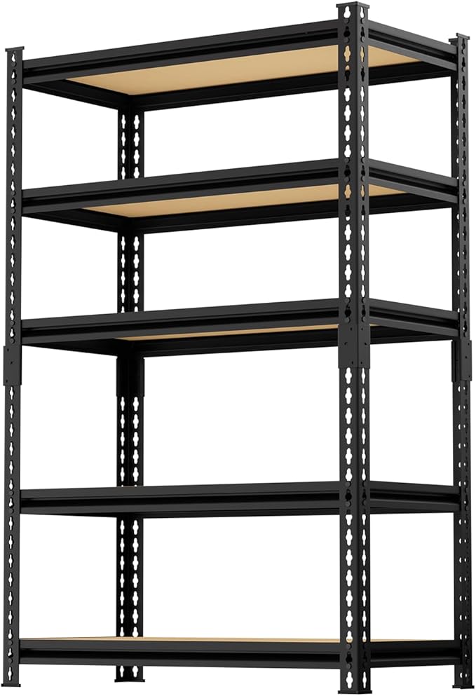 5-Tier Metal Storage Shelves, Adjustable Shelving Units, Boltless Assembly, Black, 27.88 x 11.88 x 60 Inch, for Warehouse Garage Shed Basement (60H*27.98W*11.98D)