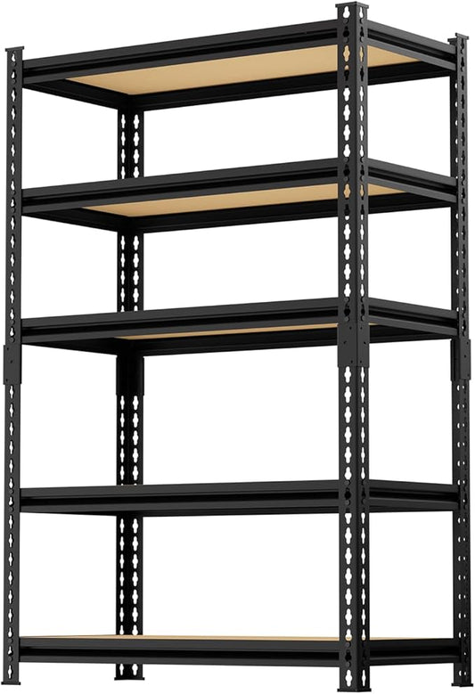 5-Tier Metal Storage Shelves, Adjustable Shelving Units, Boltless Assembly, Black, 27.88 x 11.88 x 60 Inch, for Warehouse Garage Shed Basement (60H*27.98W*11.98D)