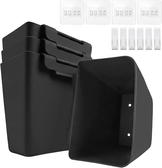 4 Pack Rolling Cart Accessories, Black Craft Cart Cup Holder and 6 Hooks for Utility Carts, Adhesive Kitchen Cabinet Door Storage, Space-Saving Wall Mount Organizer for Bathroom, Office, Makeup