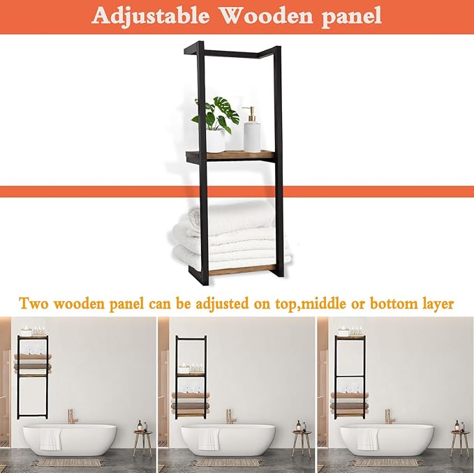 Modern Towel Rack for Rolled Towels,Towel Rack for Bathroom,Wall Mounted Bathroom Organizer Storage,Metal Towel Holders with Wooden Shelf,11" L x 5.5" W x 30" H,Black