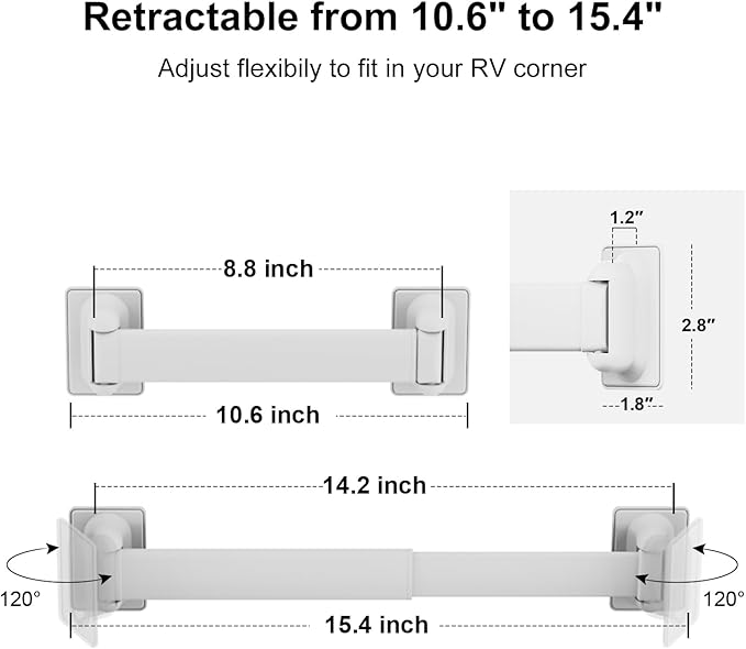 RV Shower Corner Storage Bars 3 Pack, Aluminum Adjustable Camper Shower Shelf Retainer Bars for Bathroom Storage and Organization, RV Essential Accessories for Travel Trailer Inside, 10-15 Inches