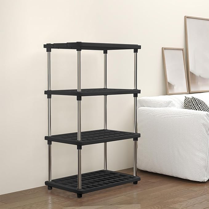 4-Tier Storage Shelf – Standalone or Connectable Heavy-Duty Metal Rack for Instant Kitchen, Pantry & Closet Organization, Easy Assembly