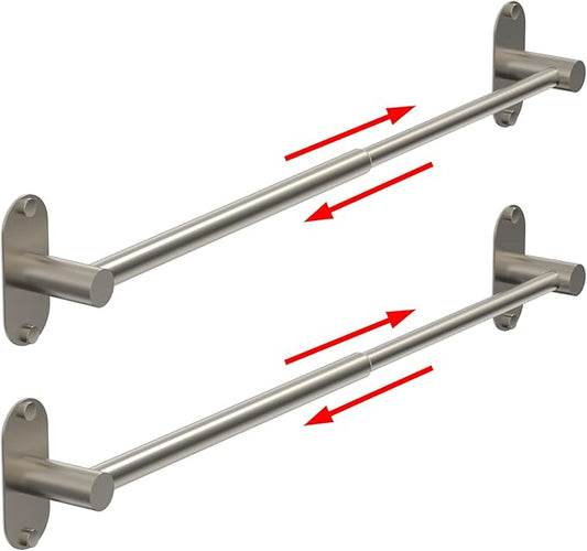Towel Bar, Adjustable 14.4inch - 25.2inch Towel Rack, Self Adhesive & Wall Mounted for Bathroom Kitchen Hand Towel Holder Cloths Hanger SUS 304 Stainless Steel Single Bar (2, Brushed Nickel)