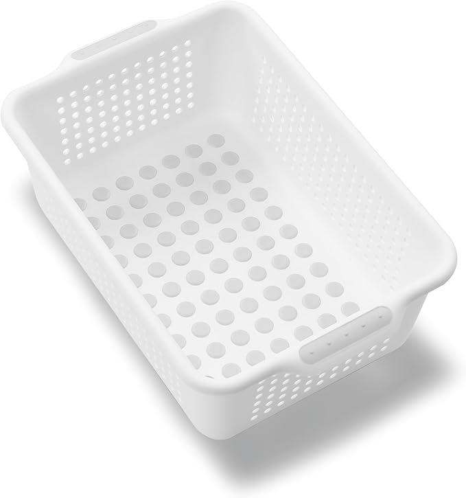 madesmart Small Storage Basket, Multipurpose Organizer with Soft-Grip Handles & Non-Slip Feet, Heavy-Duty Ventilated Design for Laundry, Bath & Kitchen, White, 12 x 8 x 4"