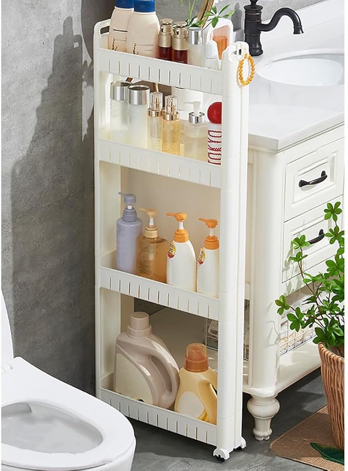 Slim Storage Car Durable Slim Storage Cabinet with Wheels Narrow Shelf Rack for Kitchen,Bathroom,Study,Office,Etc (4 Tier elevated)