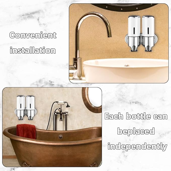 3 in 1 Chamber Wall Mounted Bathroom Shower Pump Dispenser and Organizer-Holds Shampoo, Soap, Conditioner, Shower Gel, for Bathroom Kitchen Hotel (White)