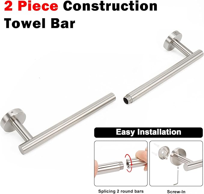 NearMoon Bath Towel Bar, Thicken Stainless Steel Shower Towel Rack Holder Wall Mounted for Bathroom, 20-lnch Overall Length-17-lnch Usable Hanging Space (1 Pack, Brushed Nickel)