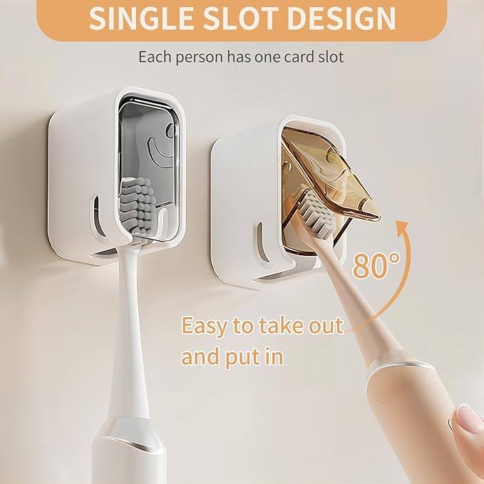 Wall Mounted Toothbrush Holders for Bathroom,Strong Self Adhesive Tooth Brush Holder with Cover, Toothbrush Heads Organizer for Family, 4 Pcs