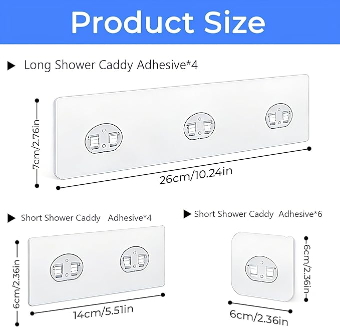 Shower Caddy Adhesive Replacement Hooks, Strong Waterproof Strips, No Drilling for Bathroom Shelves, Kitchen Racks, and Soap Holders (Transparent-14 Pack)
