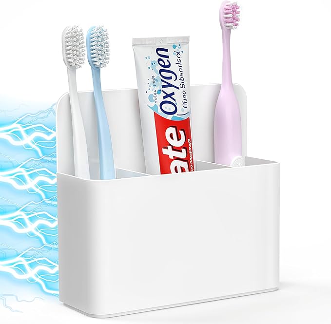 MoKo Magnetic Toothbrush Holders for Cruise Essentials, Travel Toothbrush Holder for Bathrooms, Wall Mounted Tooth Brush & Toothpaste Organizer, Cruise Must Haves, White
