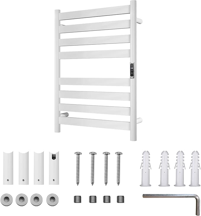 Heated Wall Mounted Electric Towel Warmer Rack,Timer & Temperature Control, 8 Bar Stainless Steel Towel Heater for Bathroom (White, 8 Bars)