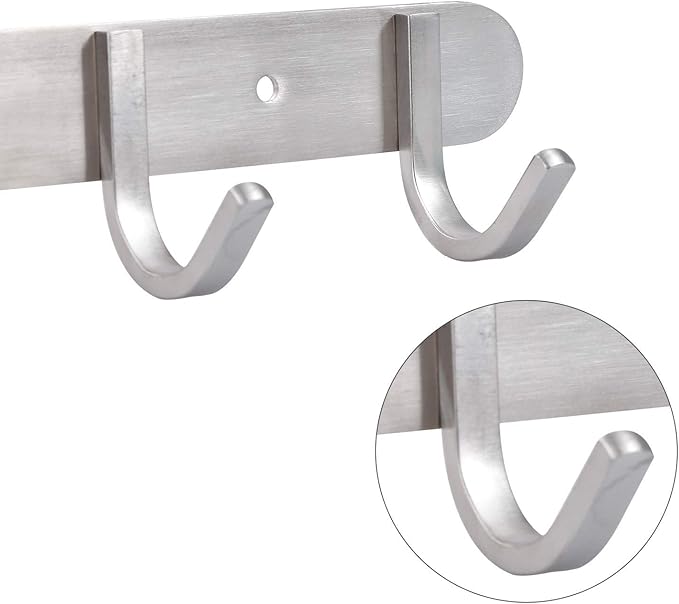 Coat Hook Rack Brushed Nickel - Sagmoc 8-Inch Coat&Towel Hook Rail Wall Mounted with 3 Hooks, Durable Wall Hangers for Bedroom, Bathroom, Foyer, Hallway (SUS304 Stainless Steel)