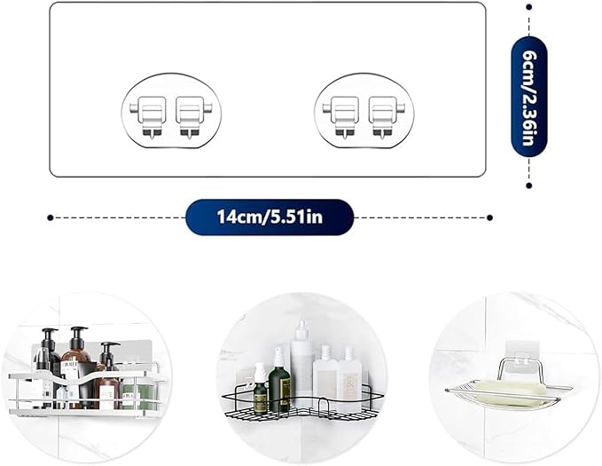 10pcs Shower Caddy Adhesive Replacement, Transparent Adhesive Hooks Stickers, Strong Hook Strip for Shower Caddy Basket Shelf, Soap Holder, Bathroom Storage Corner Shelves, Kitchen Racks
