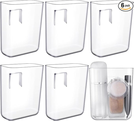 Suzile 6 Pack Wall Mount Organizer Acrylic File Holder Adhesive Cabinet Door Organizer Wall Mounted Storage Box for Office Kitchen Bathroom Bedroom Garage Craft Room Collection(Small)