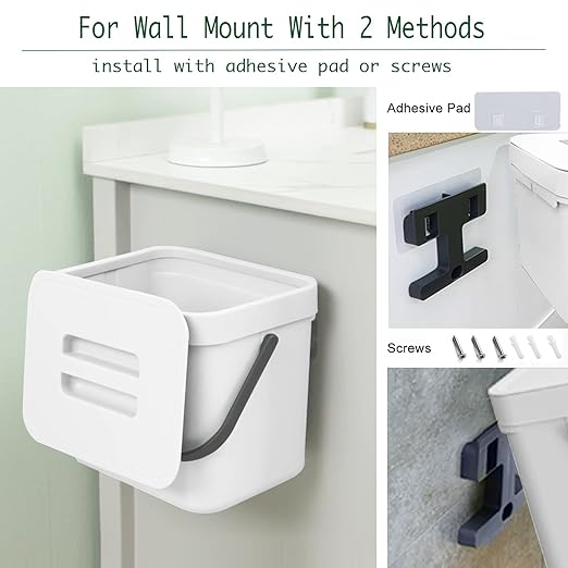 LALASTAR Trash Can with Lid, Wall-Mounted Under Sink Small Garbage Can for Kitchen, Bathroom, Hanging Plastic Trash Can, 1.8 Gallon, White