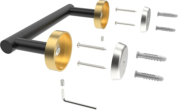 RARXTR Black and Gold Toilet Paper Holder SUS304 Stainless Steel Double Post Pivoting Toilet Paper Roll Holder Wall Mounted Tissue Holder for Commercial Bathroom RV Matte Black & Brushed Brass Finish