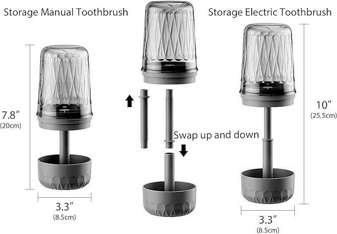 Toothbrush Holder with Tooth Brush Cups, Height Adjustable Electric Toothbrush Toothpaste Storage Stand, Countertop 3 Slots Organizer, Bathrooms Shower Accessories Storage Rack (Black)
