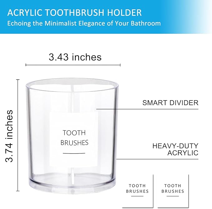 Acrylic Toothbush Hoder with White Divider for Bathroom Decor, Thick Clear Plastic Electronic Toothbrush and Toothpaste Organizer Stand for Bathroom Vanity Countertops, Bathroom Essentials Accessories