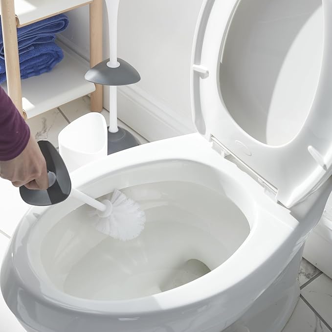 Clorox Covered Toilet Brush and Caddy with Splash Guard & Non-Skid Base, 2-Piece, White