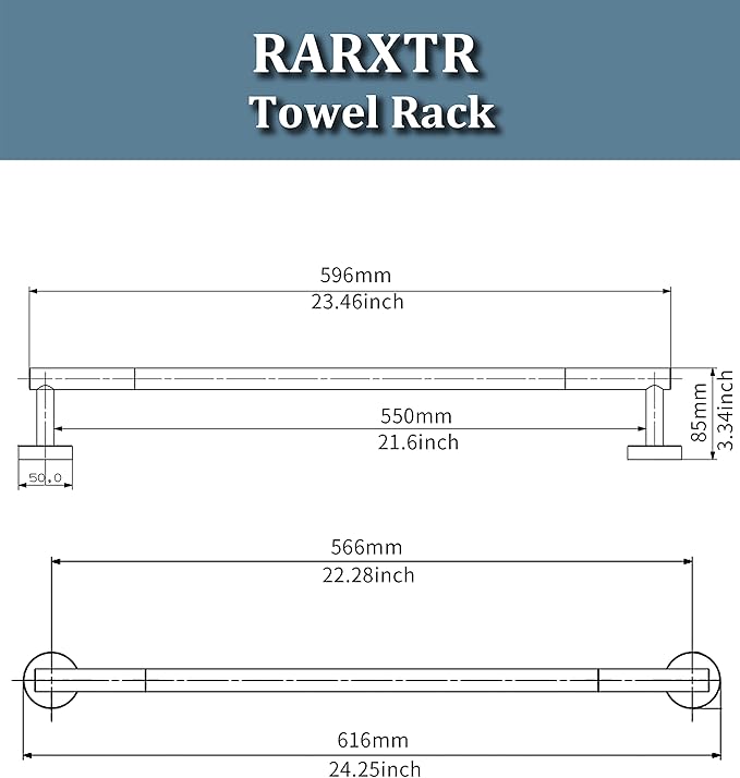 RARXTR 24 Inch Brushed Towel Bar Towel Rack for Bathroom Kitchen Hand Towel Holder Dish Cloths Hanger SUS304 Stainless Steel RUSTPROOF Wall Mount (Brushed Grey)
