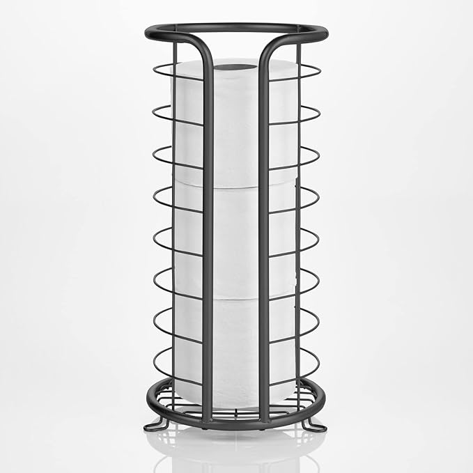 mDesign Metal Toilet Paper Holder Stand - Storage Reserve for 3 Rolls of Toilet Tissue - Freestanding Toilet Paper Holder - Stylish Bathroom Floor Toilet Paper Stand - Omni Collection - Matte Black