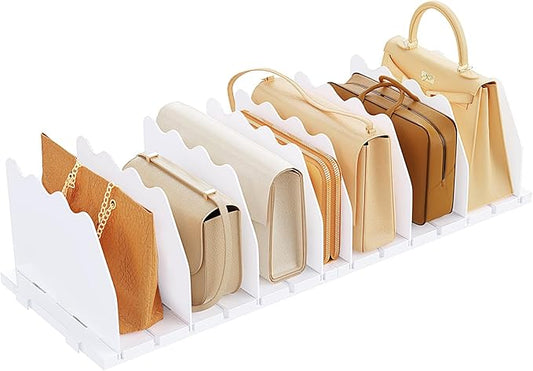 SPACEKEEPER Shelf Divider for Closet, Adjustable Purse Organizers Handbag Separators Storage Organizer Bookshelf Separator Dividers in Bedroom Office Kitchen Bathroom, White