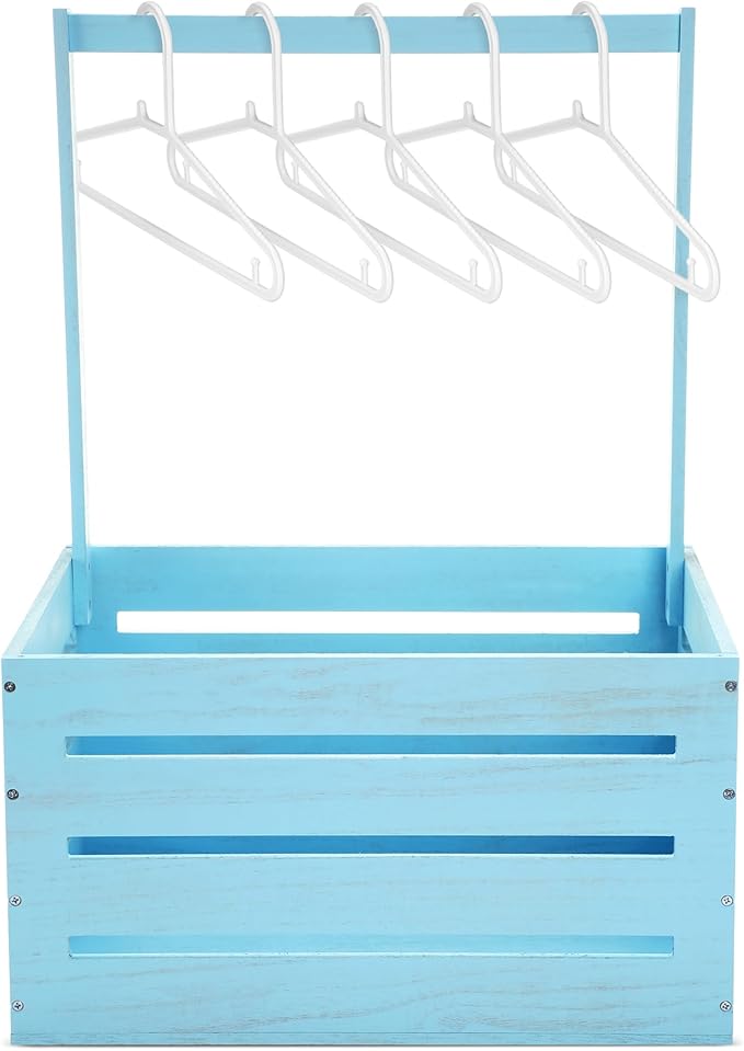 Suzile Wooden Baby Shower Crate Closet Wood Basket for Gifts with Handle Boy Girl Clothes Gender Reveal Storage Box for Newborn New Parent(Blue)