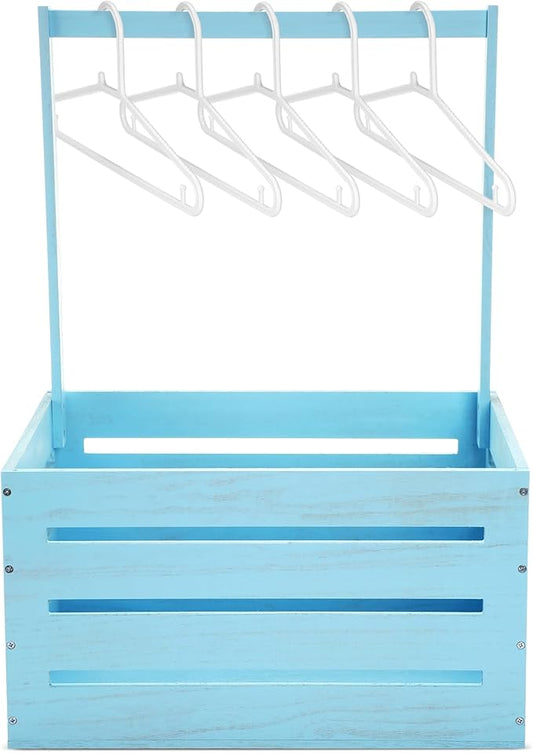 Suzile Wooden Baby Shower Crate Closet Wood Basket for Gifts with Handle Boy Girl Clothes Gender Reveal Storage Box for Newborn New Parent(Blue)