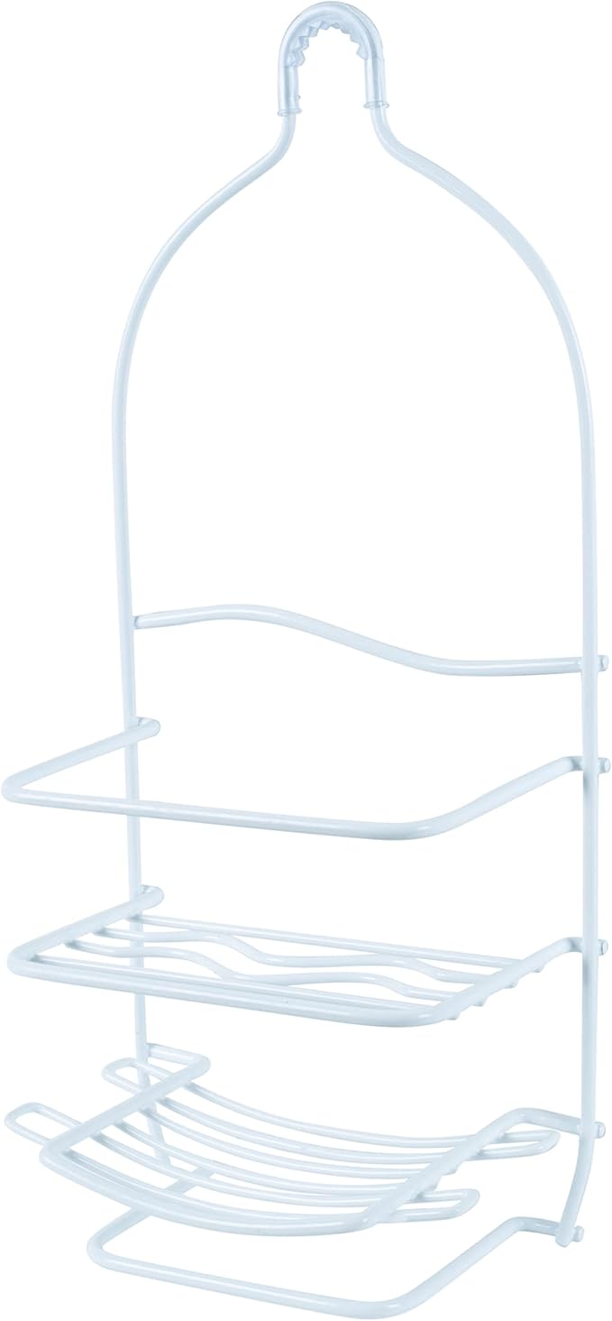 Bath Bliss Curve Design Shower Caddy | Over the Shower Head | Rust Proof | Bathroom Organization | Bath Organizer | 2 Tier | White