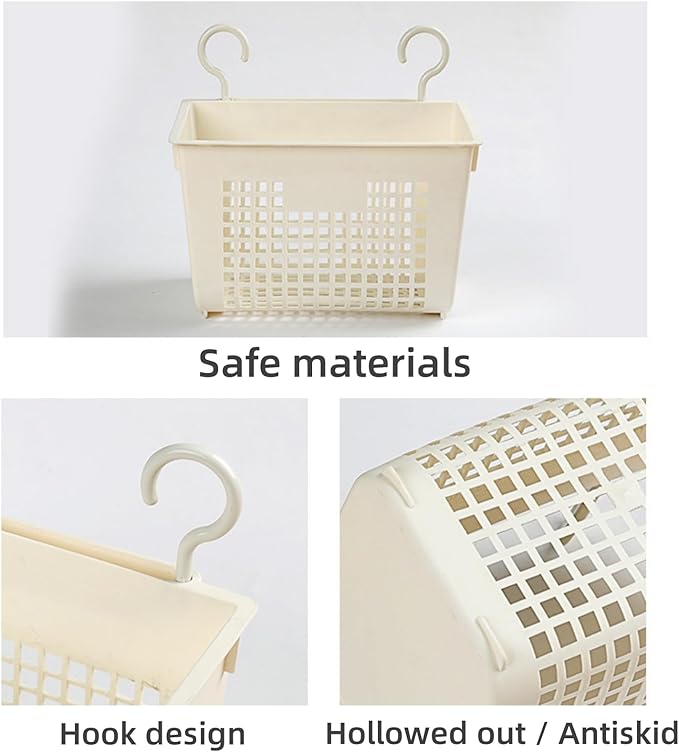 5PCS Plastic Hanging Baskets for Shower, Hanging Basket Organizer with Hooks, Rectangle 11.3Inches Small Hanging Storage Basket (Beige)