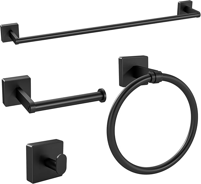 KLJKPA Black Bathroom Accessories Set, 24 inch Towel Racks for Bathroom, Stainless Steel Bathroom Hardware Set, Wall Mounted, 4-Piece