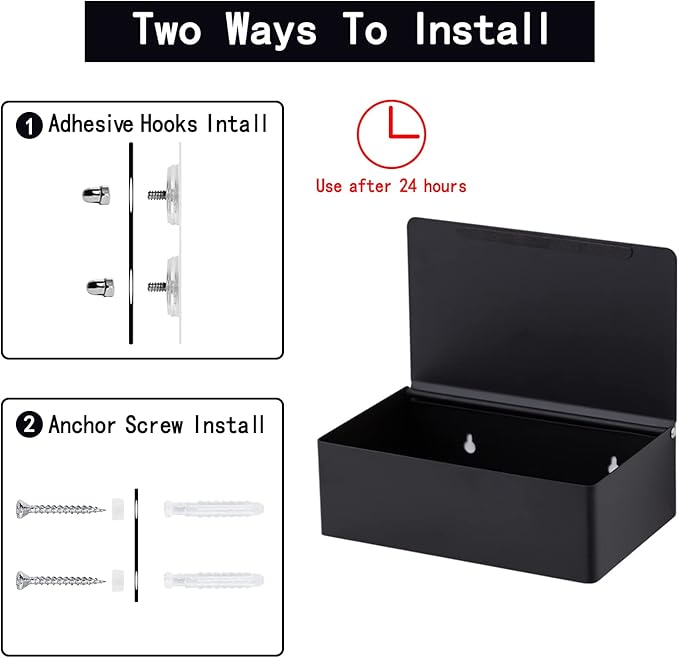 Adhesive Toilet Paper Holder with Shelf and Storage, Wall Mount Toilet Paper Roll Holder & Flushable Wipes Dispenser Set Fits Any Bathroom, Stainless Steel Tissue Holder-Round, Black