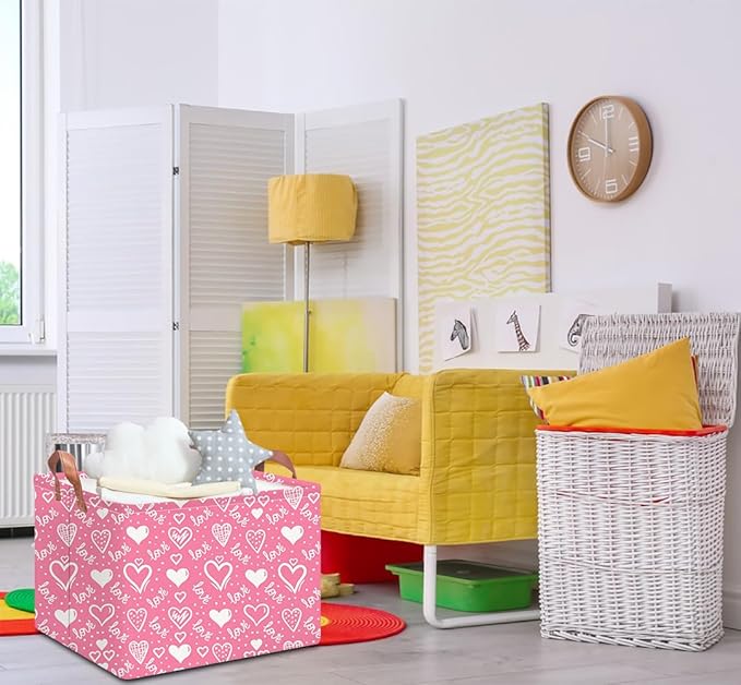 NTAOHAMPER Children's Day Gifts Love Heart Fabric Storage Basket Empty with Handles, Books Box, Baby Shower Baptism Lovely Storage24L(Lovely Heart)