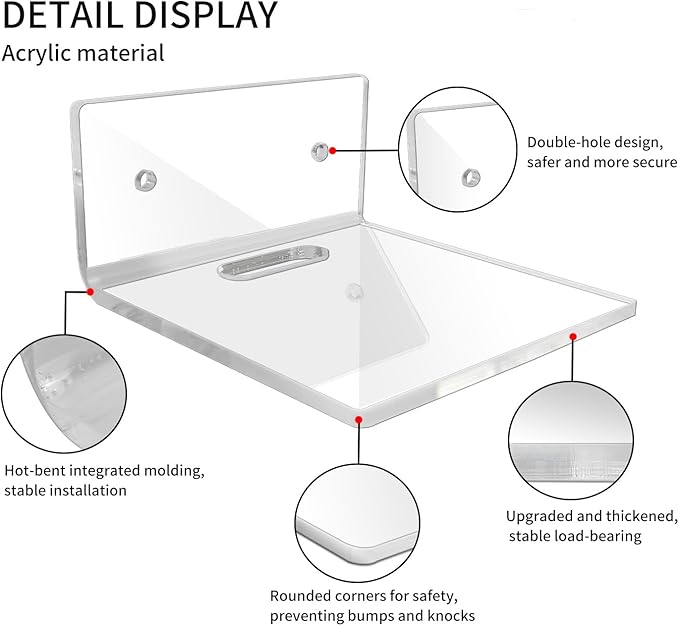 Acrylic Wall Shelves,Clear Floating Shelves for Display (4 Pieces with Holes)