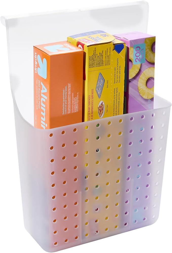 madesmart Over-Door Organizer, Storage for Aluminum Foil, Parchment Paper & Kitchen Wraps, Dual Divided Bins with Soft-Grip Over-Door Hook, White