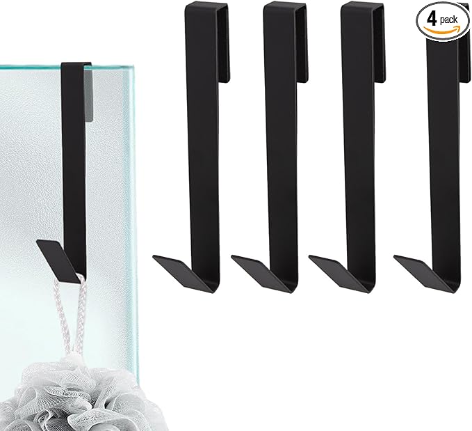 Extended Shower Door Hooks, 4 Pack Heavy Duty Stainless Steel No Drill Over Door Towel Hooks for Frameless Glass Shower Door, Bathroom Organizer (7 Inch)