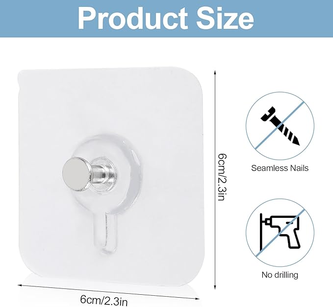 30 Pcs Self Adhesive Wall Hooks No Drill Hooks for Hanging, No-Trace Sticker Frame Hangers Without Nails for Mount Wall Shelf, Bathroom, Heavy Duty Adhesive Wall Hooks for Kitchen (30, m)