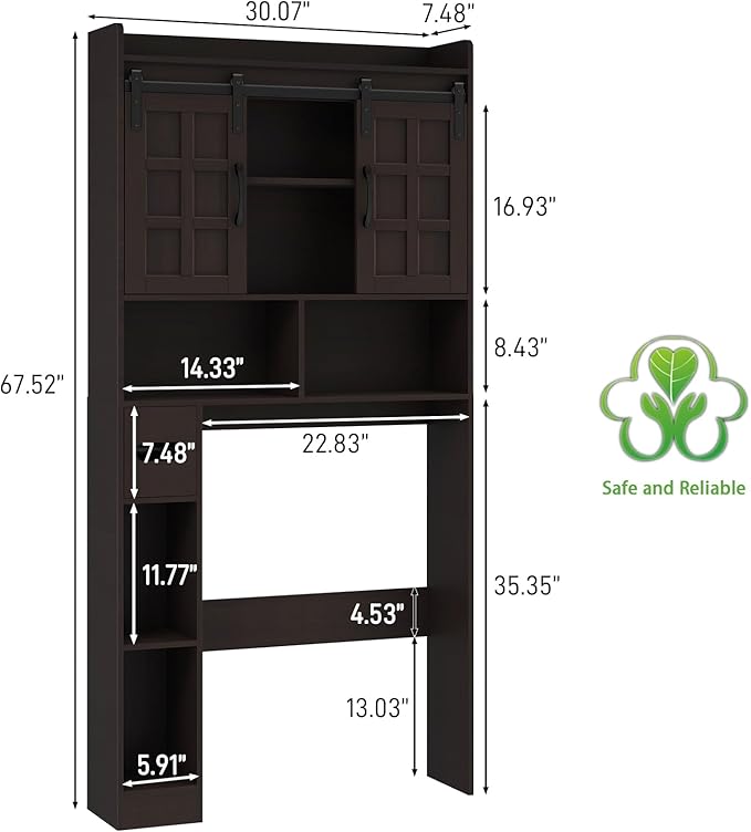 Halitaa Over The Toilet Storage Cabinet, Farmhouse Storage Cabinet Over Toilet with Sliding Doors，Home Space-Saving Toilet Rack, for Bathroom, Restroom, Laundry. Espresso