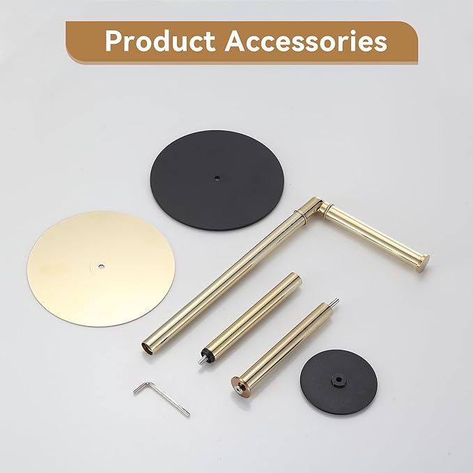 BGL Freestanding Toilet Paper Holder, Tissue Holder On Floor with Reserve Storage Paper Rolls, Roll Paper Holder Standing On Floor (Polished Gold)