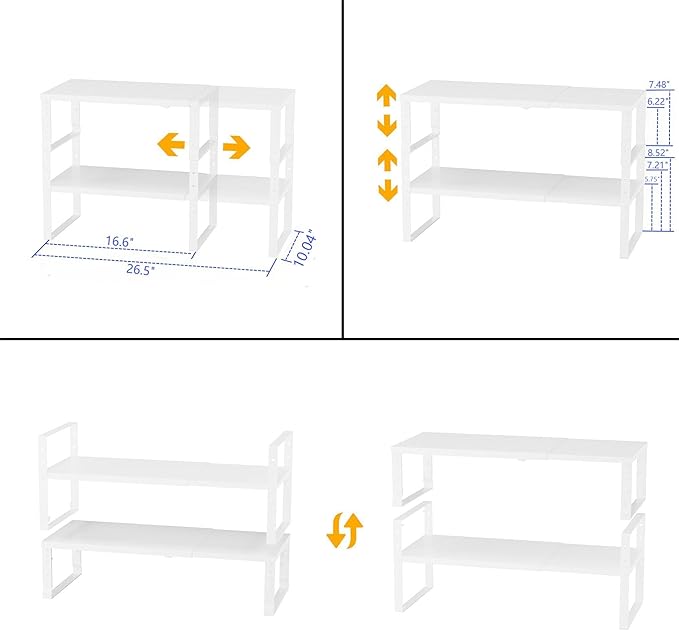 Jojocross Expandable,Stackable Spice Rack,Seasoning Organizer and Storage,Spices Jar Racks for Cabinet,Countertop, Metal Pantry, Cupboard,Laundry Storages,Heavy Duty(1 PACK/LARGE/WHITE)