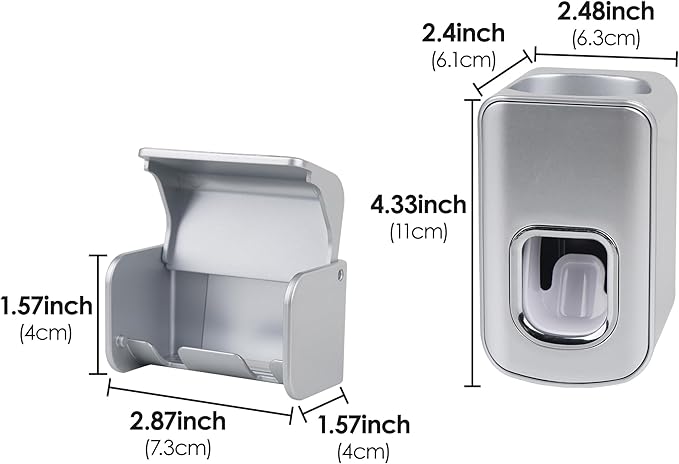 Toothbrush Holder Wall Mounted with Cover for Bathroom, 2 Slots Toothbrush Storage Organizer for Shower, Self Adhesive Toothbrush Hanger with Automatic Toothpaste Squeezer Dispenser