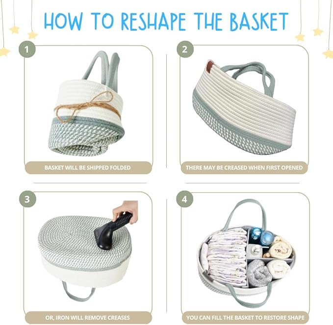DECOMOMO Baby Caddy Organizer, Mother's Day Diaper Caddy Basket, Baby Baskets for Baby Shower (Sage Green & White, Large)